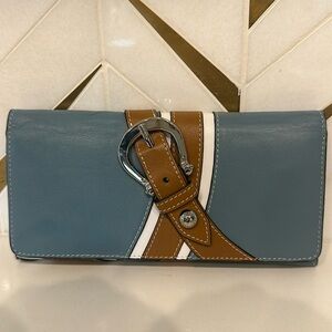Stylish Blue and Brown Belted Clutch